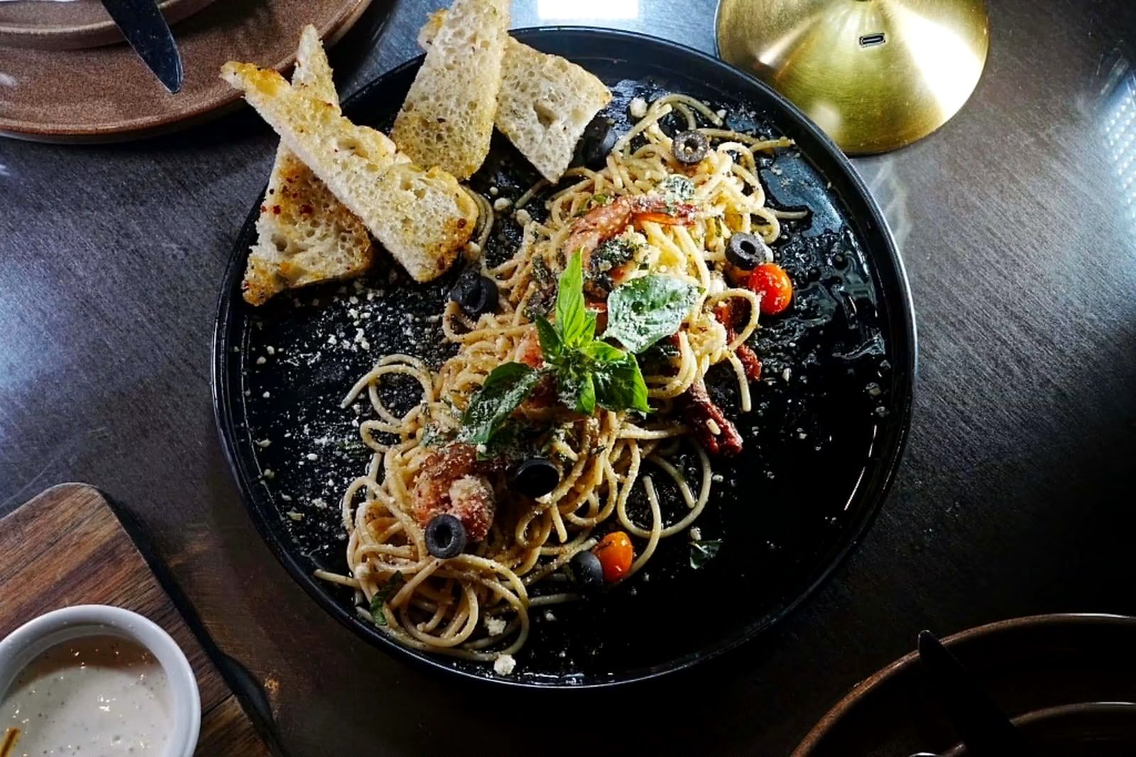 A plate of pasta seen from above