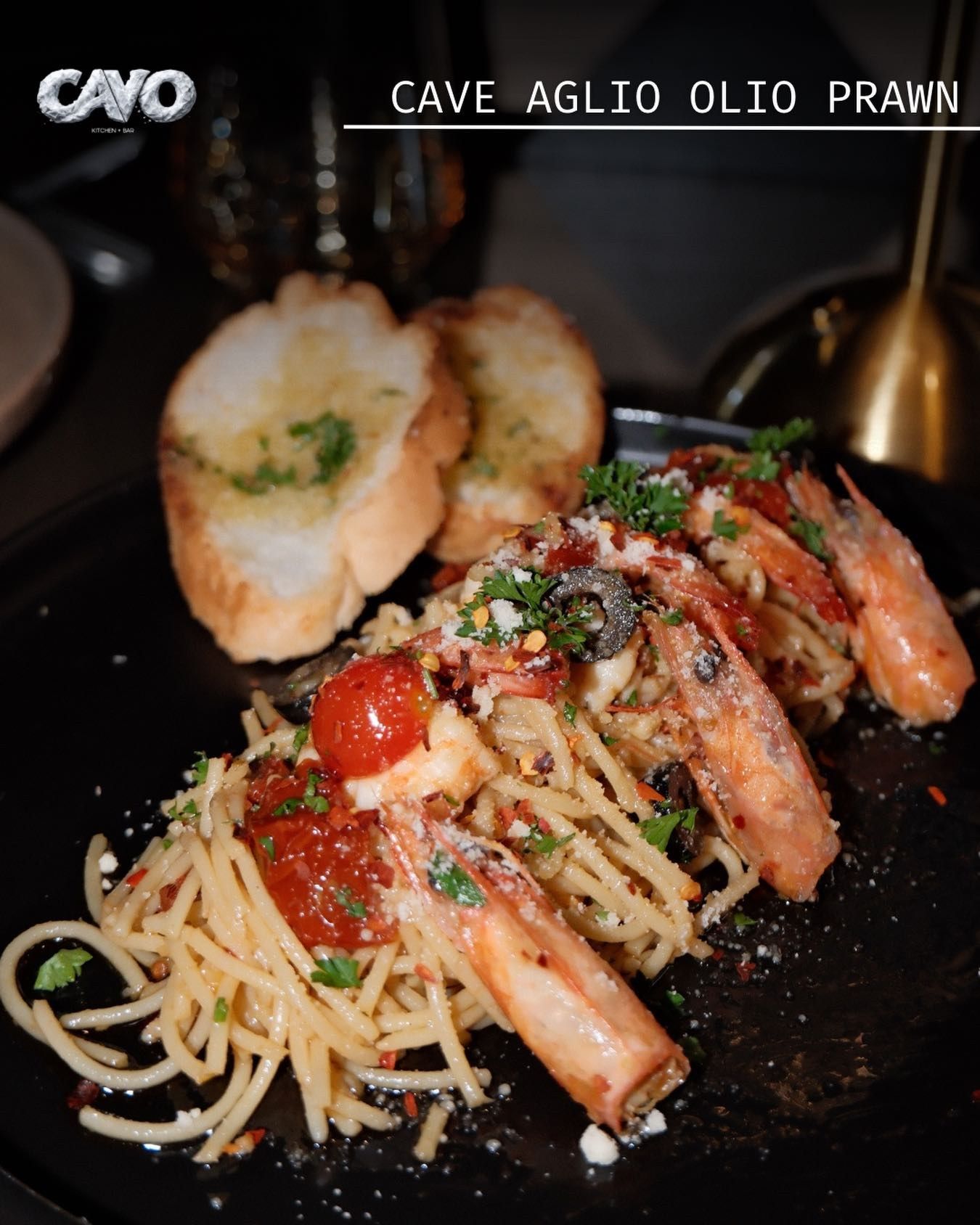 Cavo's card for the Cave Aglio Olio Prawn